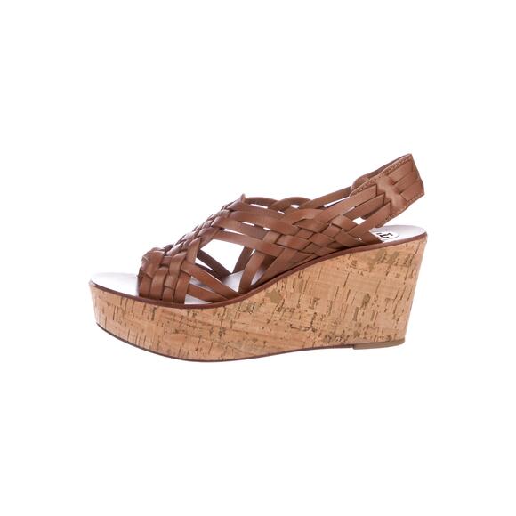 Tory Burch Killian Brown Leather Strappy Woven Cork Platform Wedge Sandals 9.5 - Picture 8 of 10